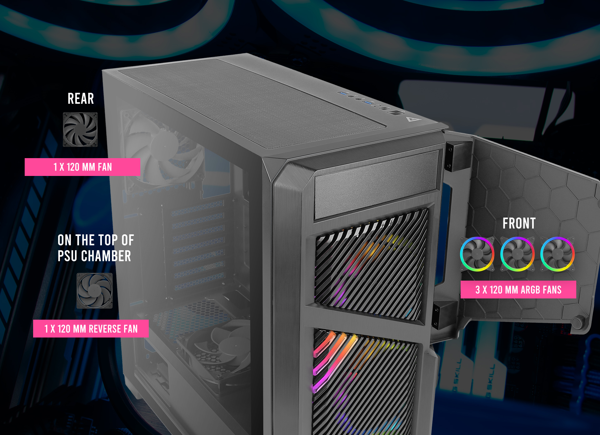 Antec Dark Phantom DP502 FLUX, Mid Tower ATX Gaming Case